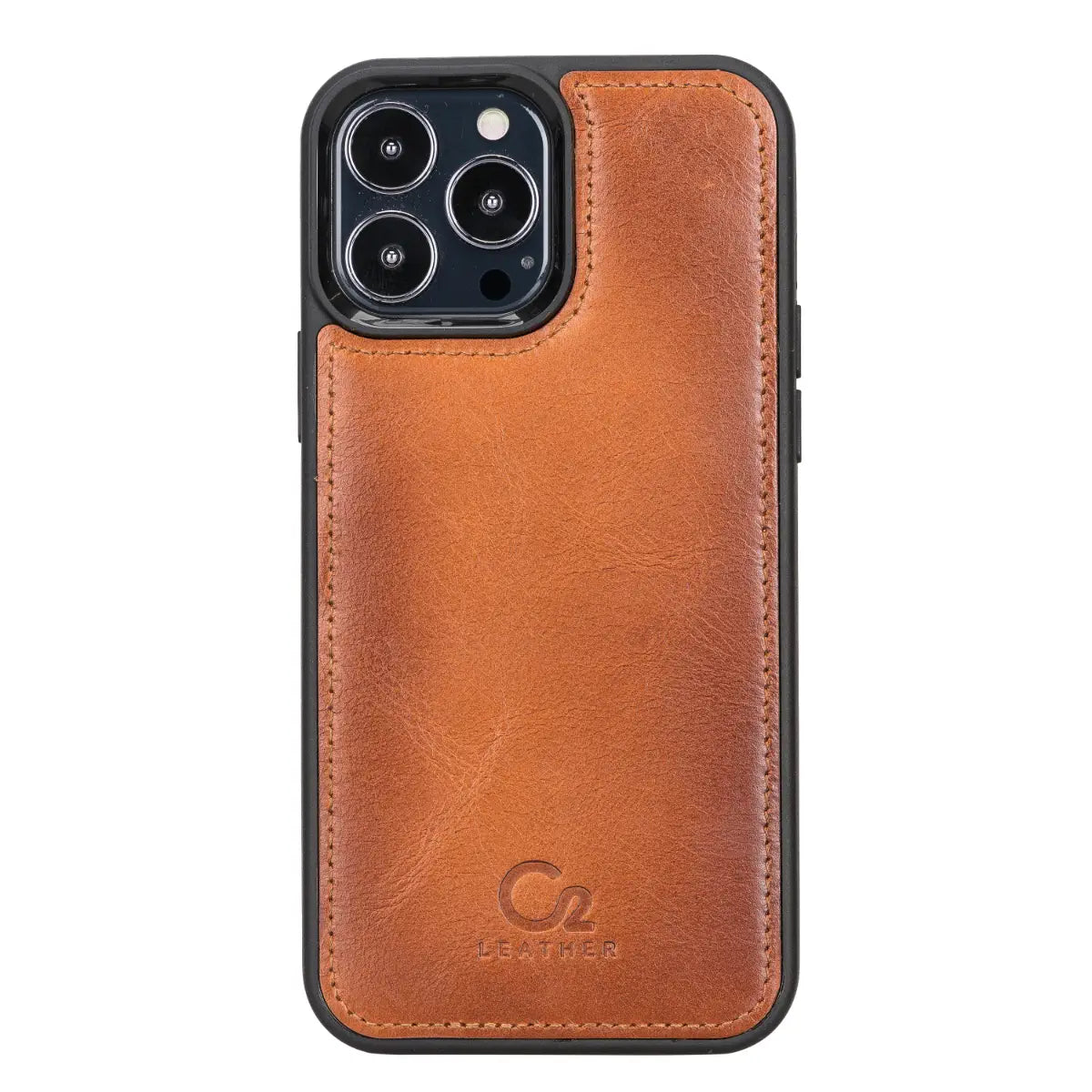 Schutzhülle aus brüniertem hellbraunem Leder zum Aufstecken für das iPhone 13 Pro Max (6,7 Zoll) 