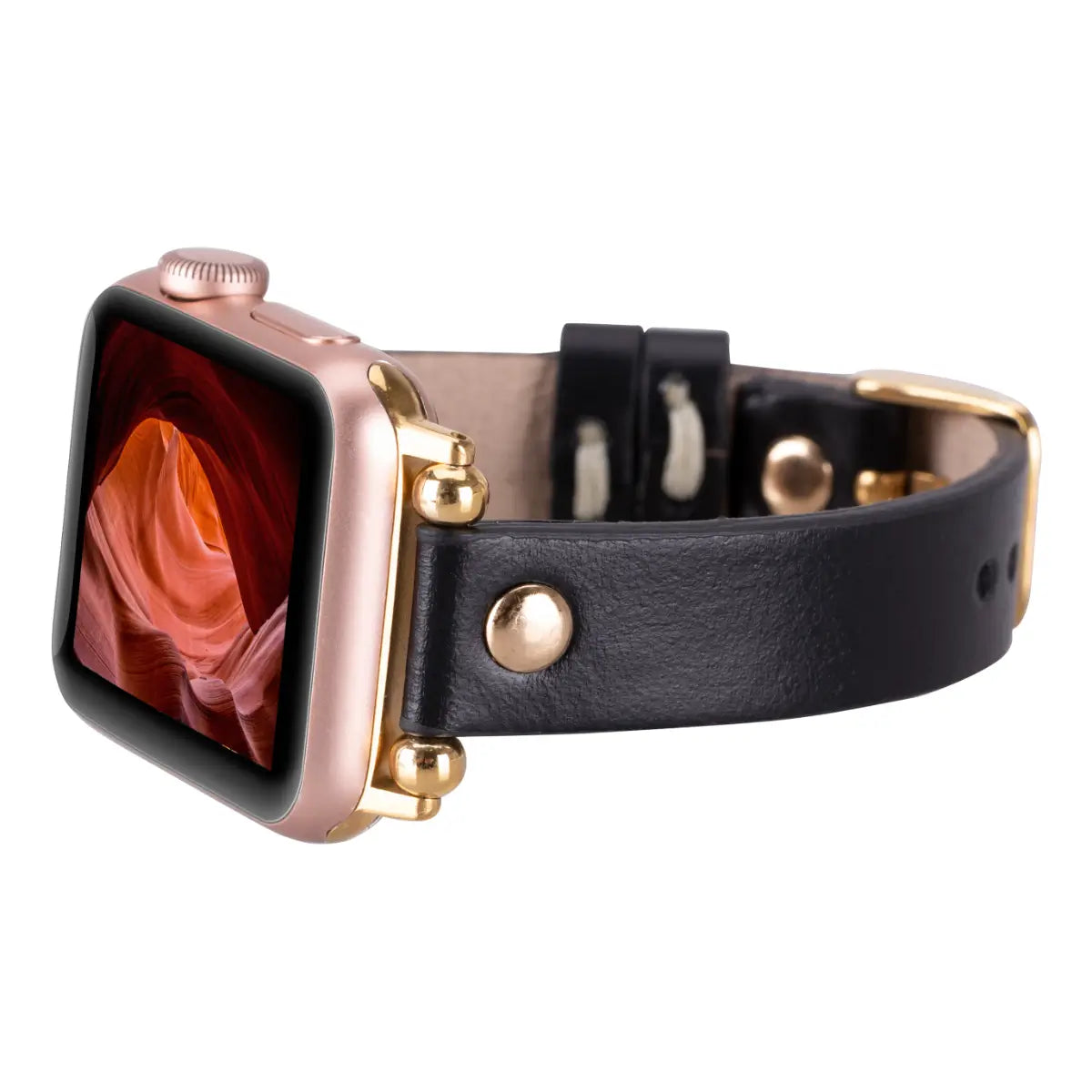 Black Leather Ultra Slim Apple Watch Band