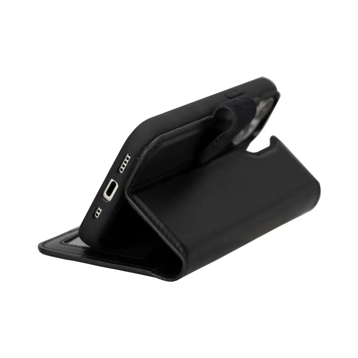 Black Leather Wallet Case for iPhone 15