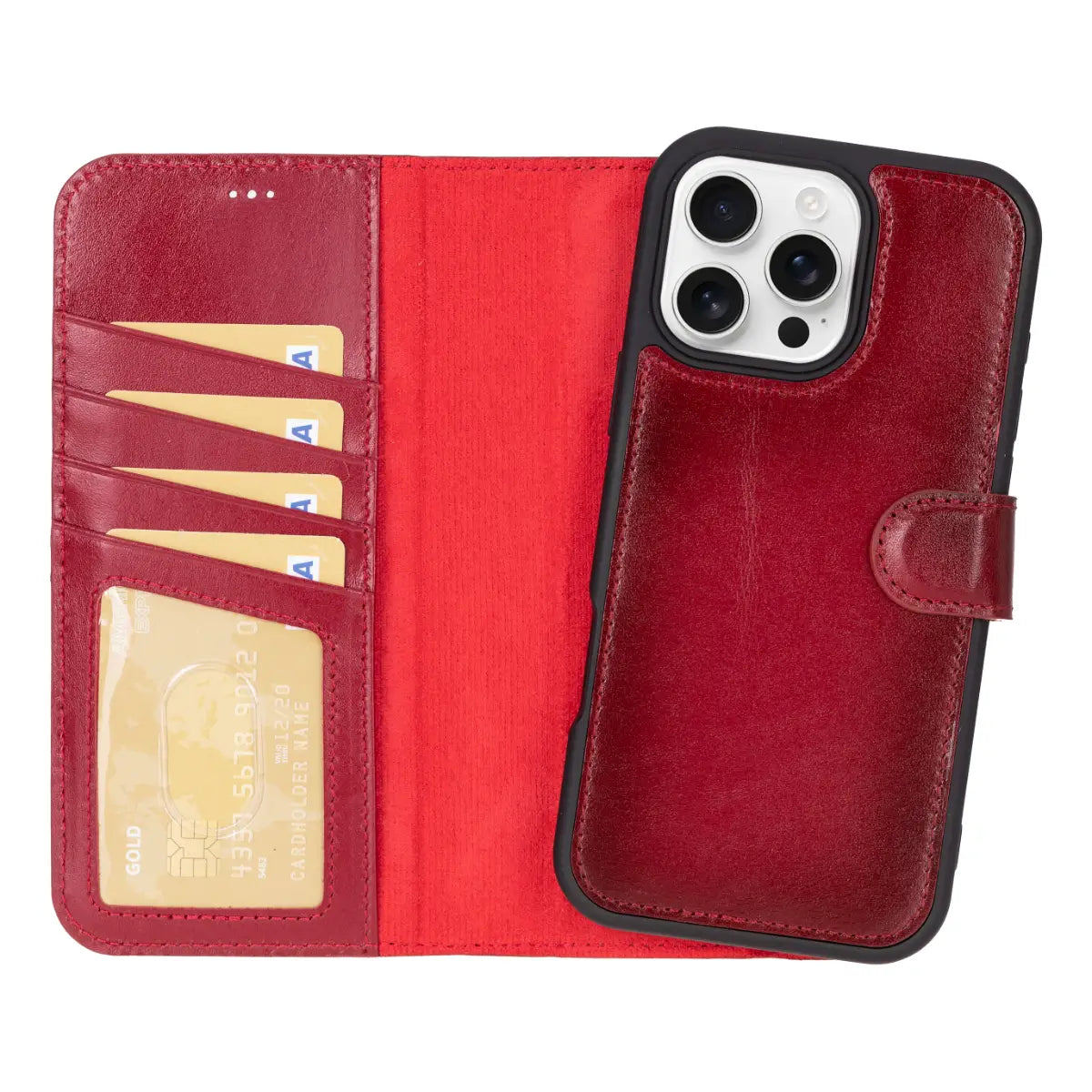 Burnished Red Leather Wallet Case for iPhone 16 Pro Max