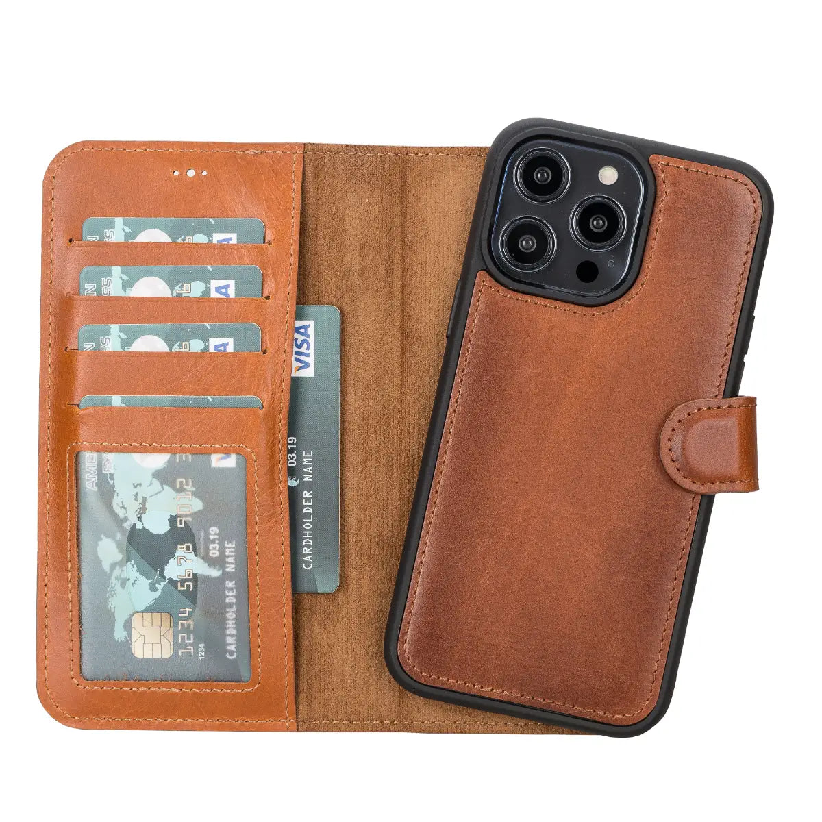 Burnished Tan Leather Wallet Case for iPhone 14 Pro Max