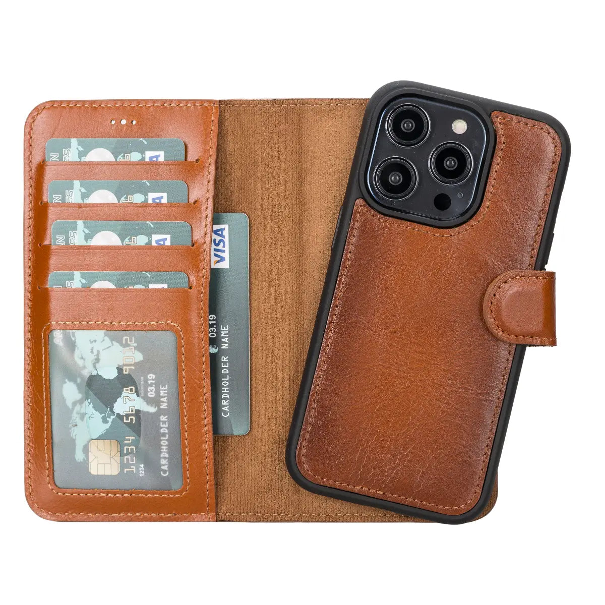 Burnished Tan Leather Wallet Case for iPhone 14 Pro