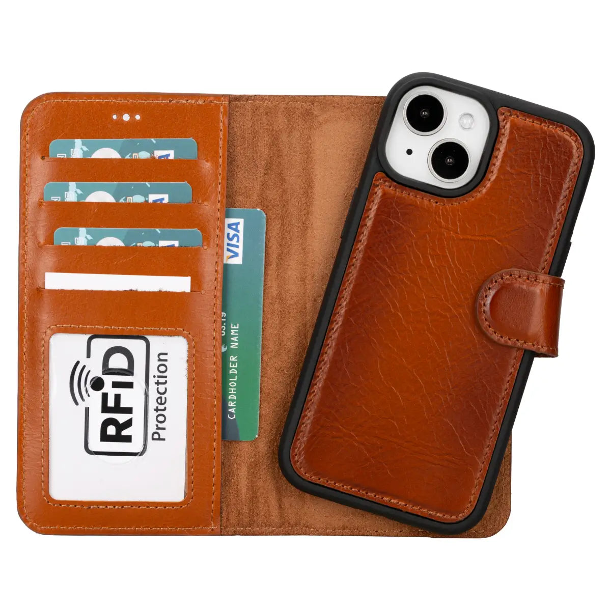 Burnished Brown Leather Wallet Case for iPhone 15