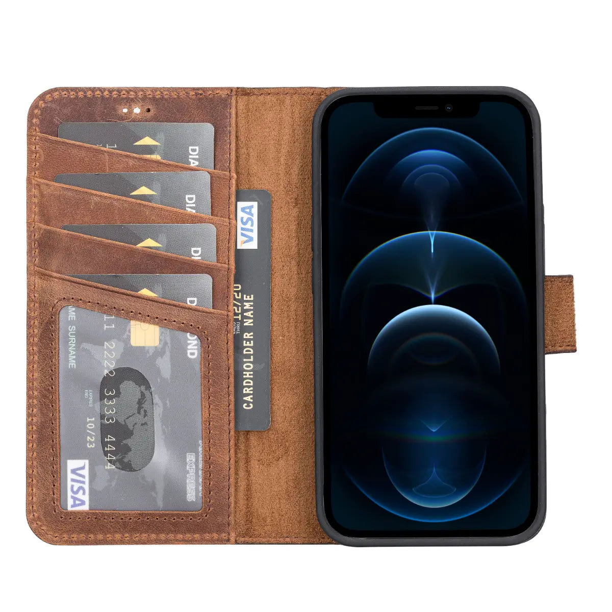 Distressed Brown Leather Magnetic Case for iPhone 13 Pro
