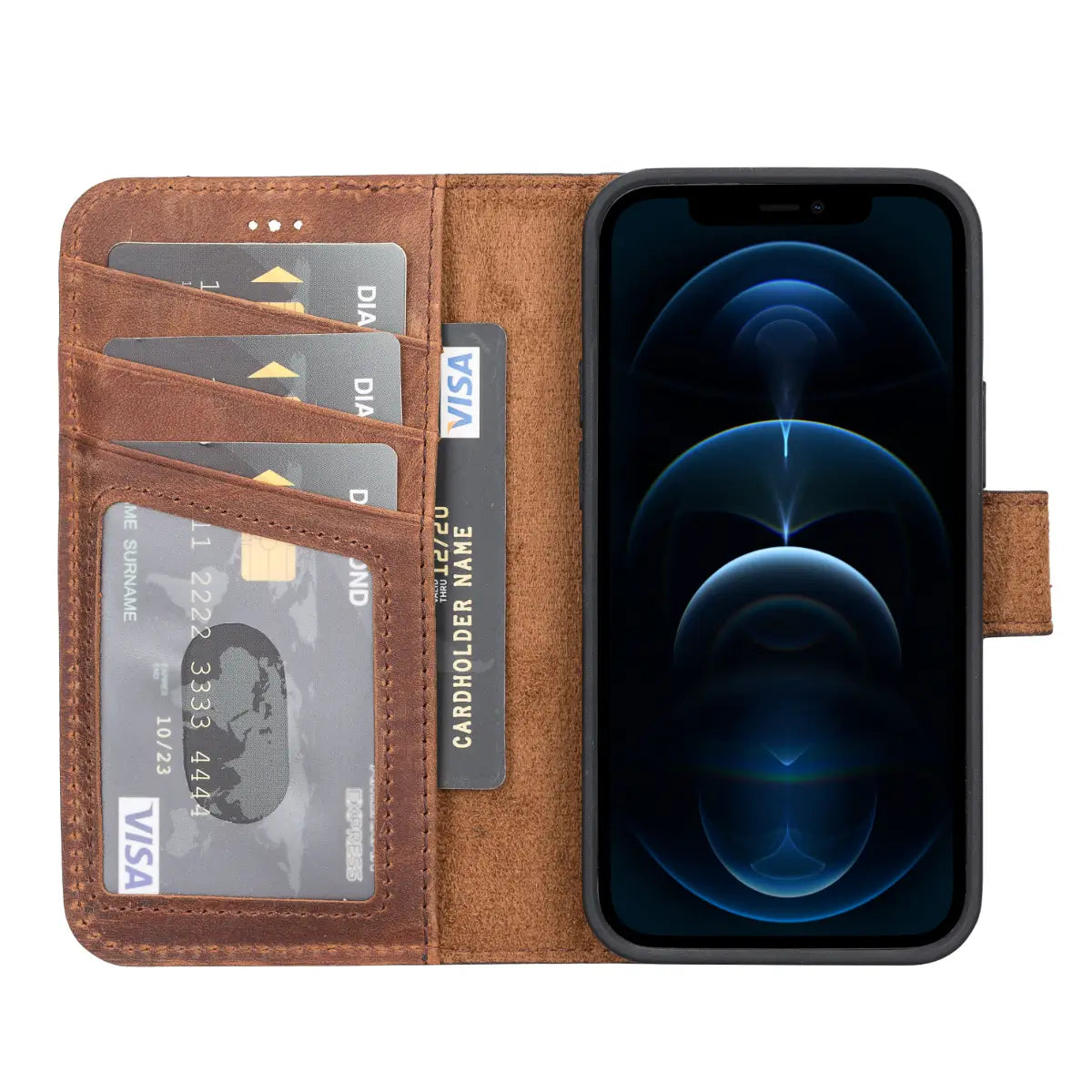 Distressed Brown Leather Wallet Case for iPhone 13 Mini