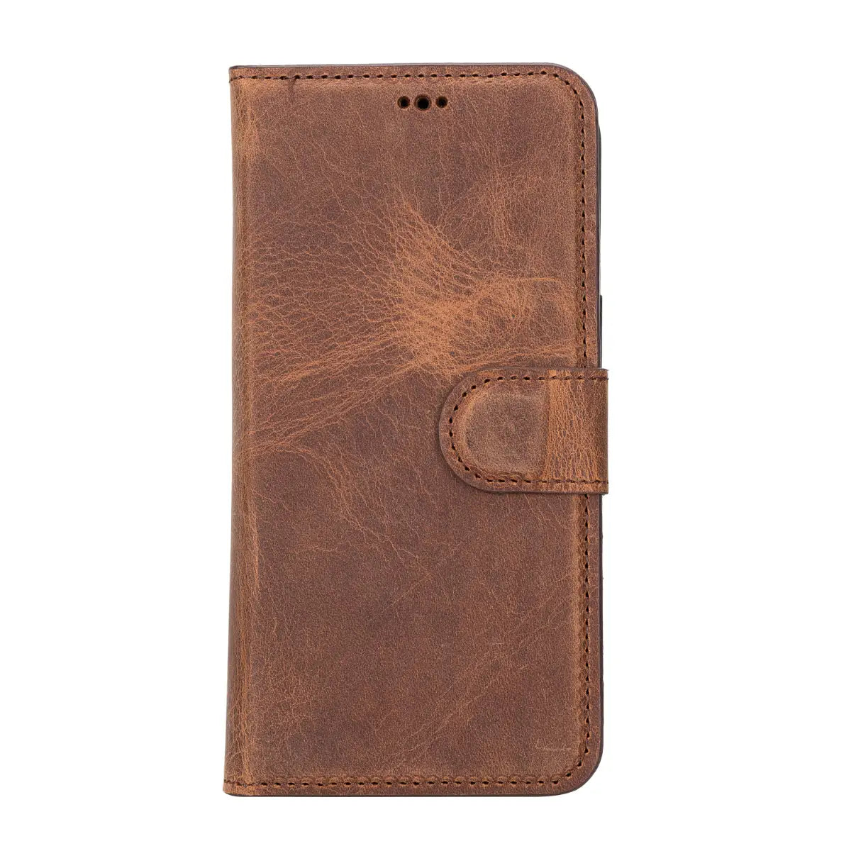 Distressed Brown Leather Wallet Case for iPhone 14