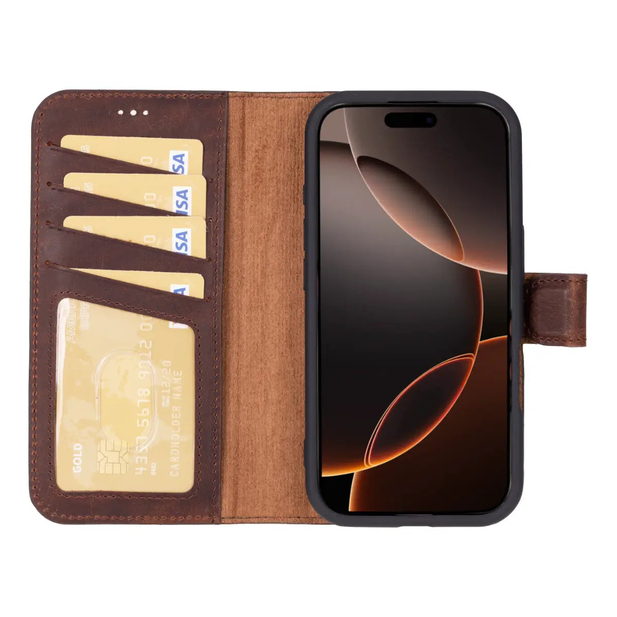 Distressed Brown Leather Wallet Case for iPhone 16 Pro Max