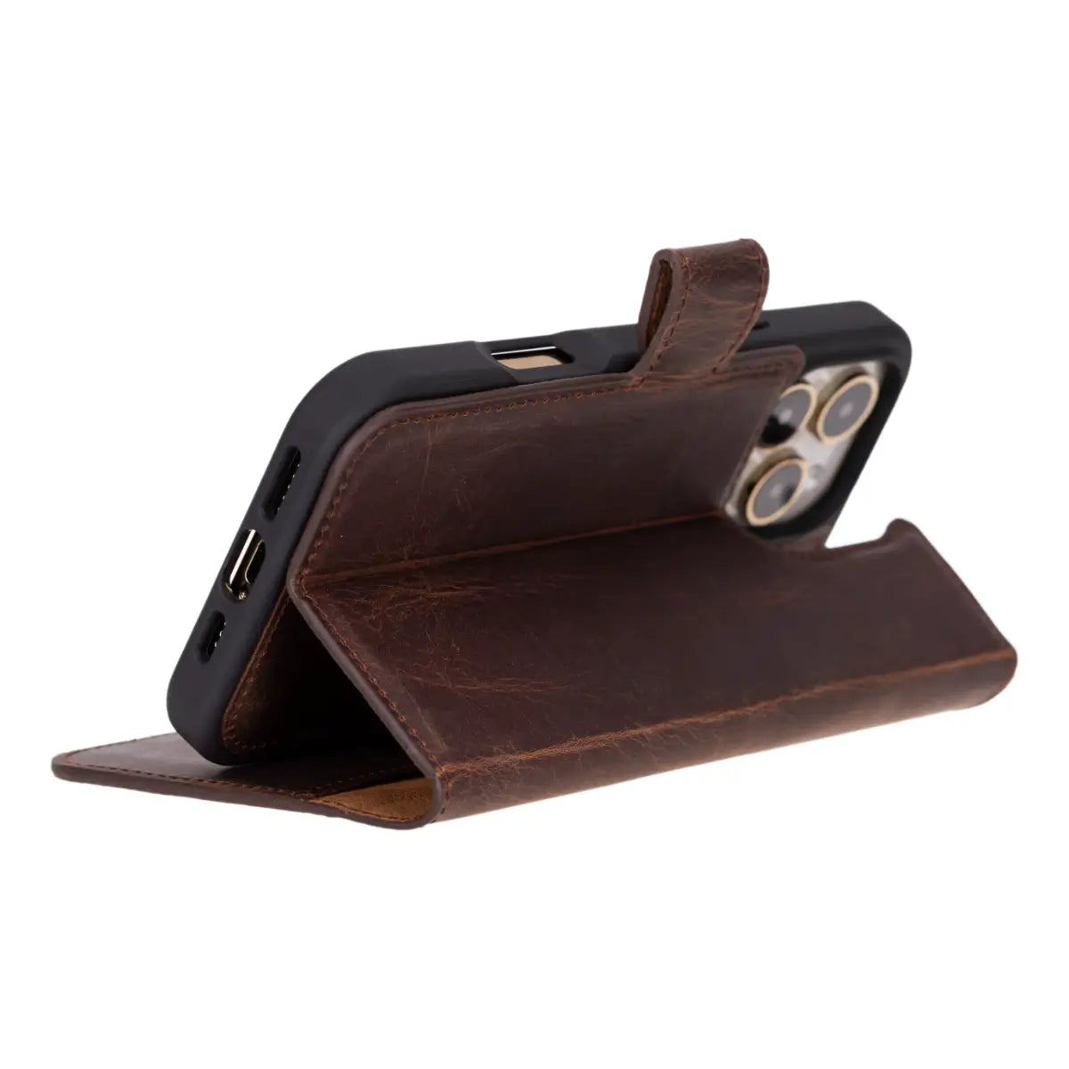 Distressed Brown Leather Wallet Case for iPhone 16 Pro Max