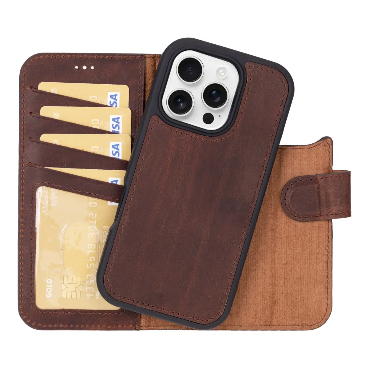 Distressed Brown Leather Wallet Case for iPhone 16 Pro Max