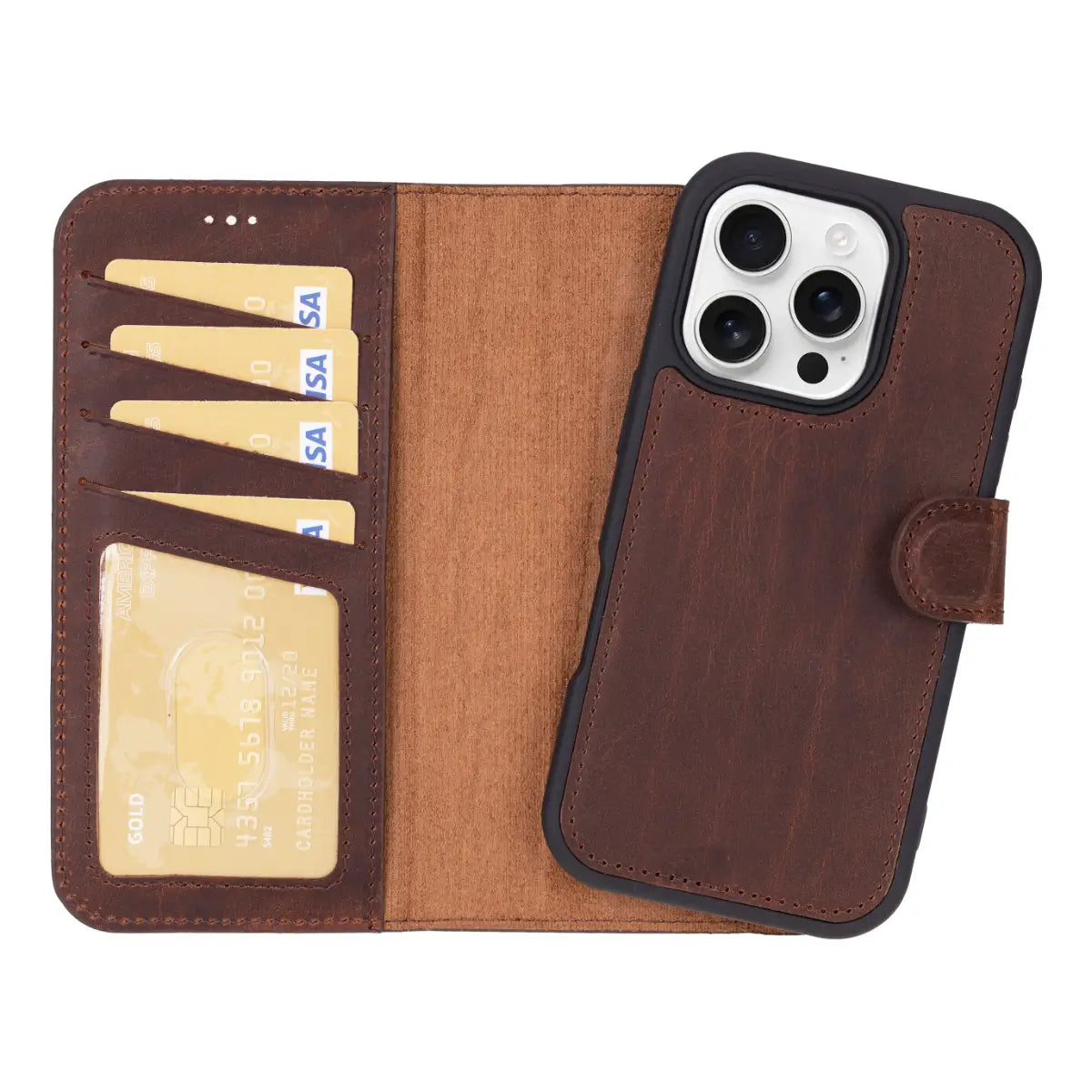 Distressed Brown Leather Wallet Case for iPhone 16 Pro Max