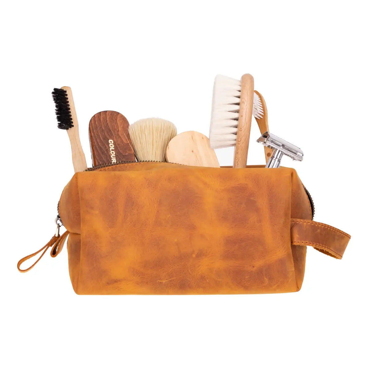 Leather Dopp Kit Bag Camel Brown