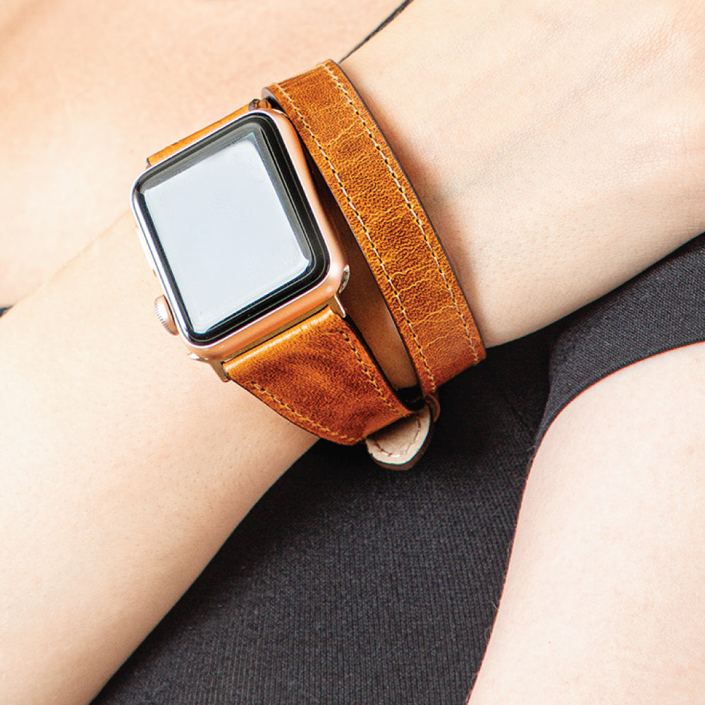 Leather Double Wrap Apple Watch Band-O2 Leather