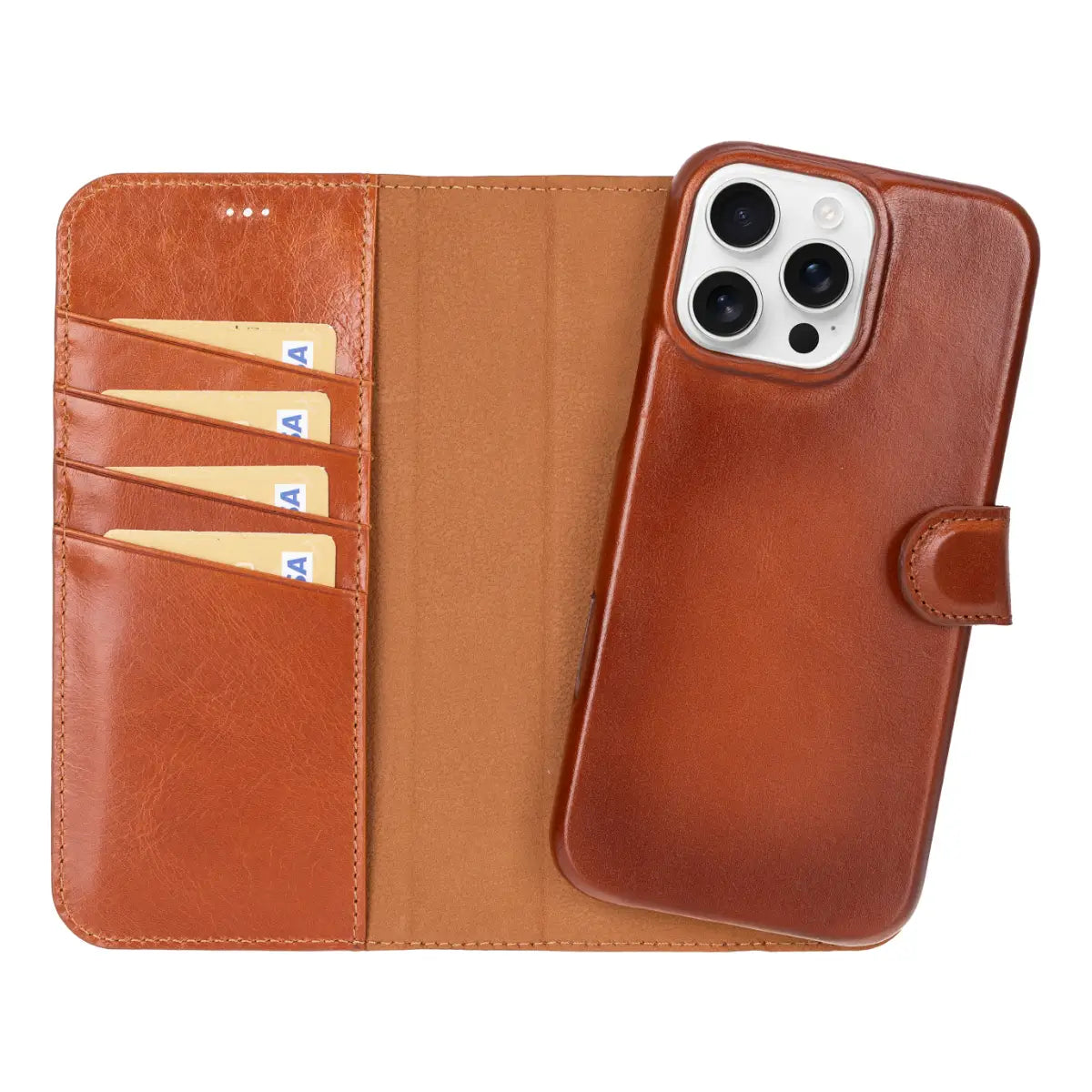 iPhone 17 Pro Max Prestige Wallet Case aus brüniertem hellbraunem Leder 