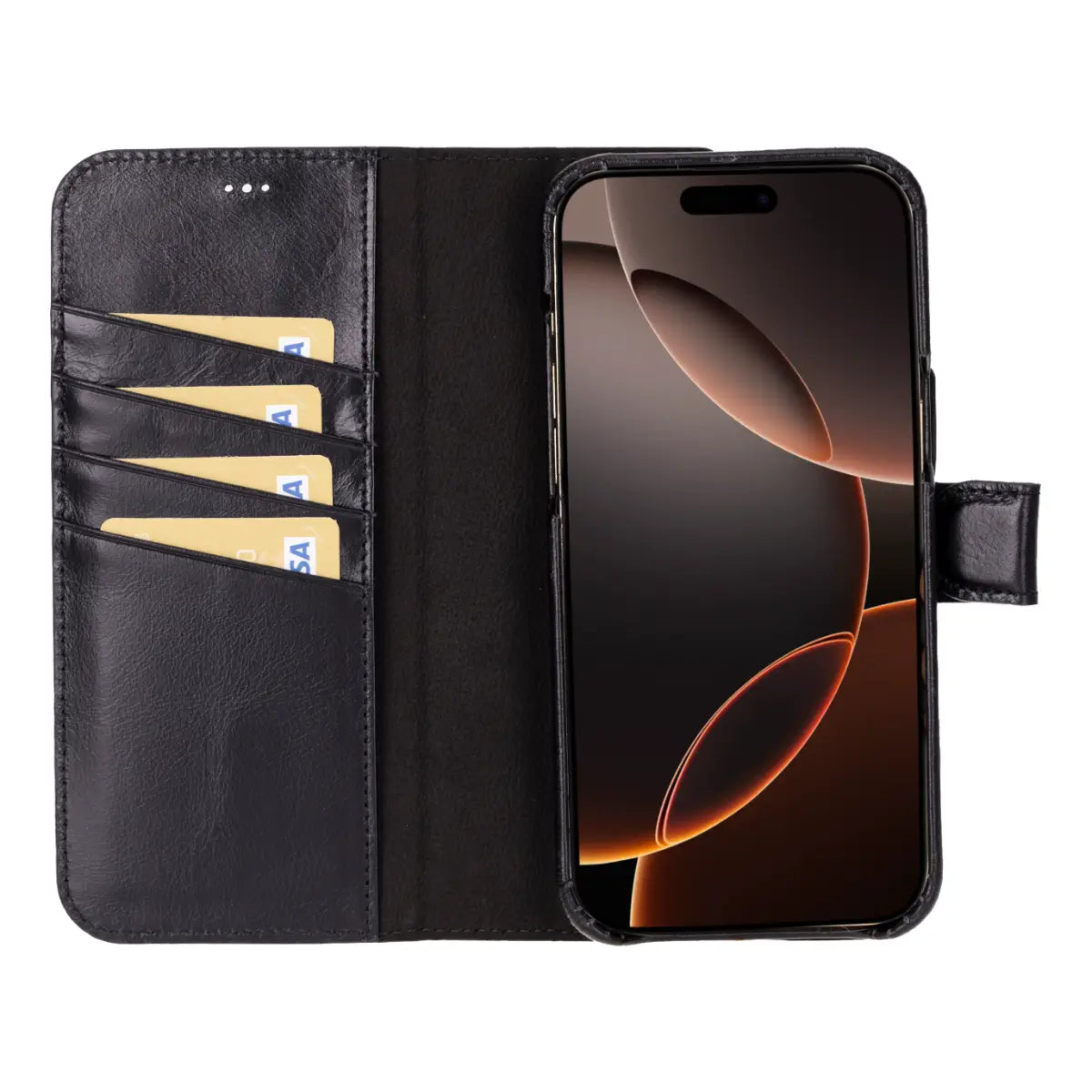 Schwarzes Leder-Portemonnaie-Etui für iPhone 17 Pro Max Prestige 