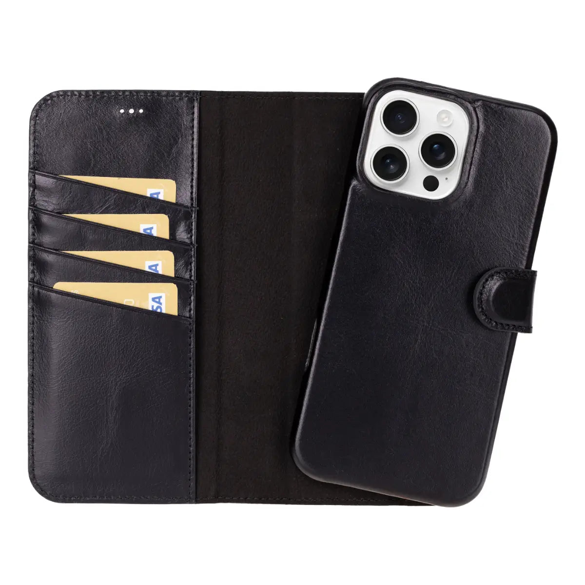 Schwarzes Leder-Portemonnaie-Etui für iPhone 17 Pro Max Prestige 