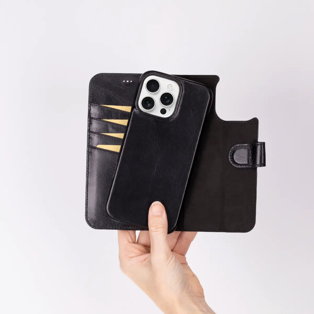 Schwarzes Leder-Portemonnaie-Etui für iPhone 17 Pro Max Prestige 