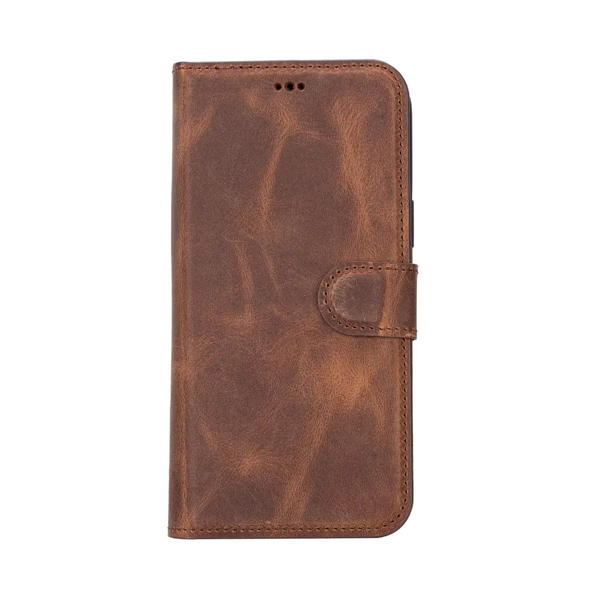 Brieftaschen-Etui aus braunem Leder im Used-Look für das iPhone 14 Plus