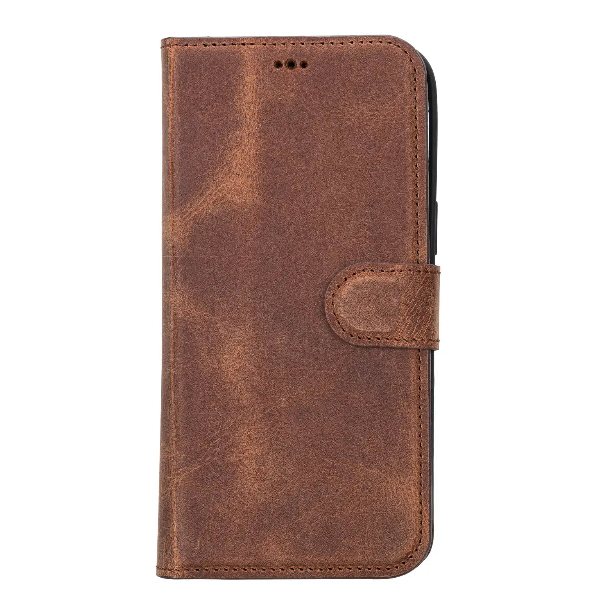 Brieftaschen-Etui aus braunem Leder im Used-Look für iPhone 14 Pro Max
