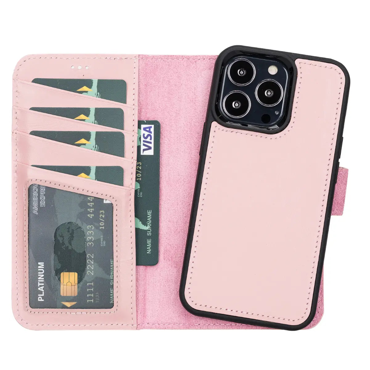 Pink Leather Wallet Case for iPhone 13 Pro Max