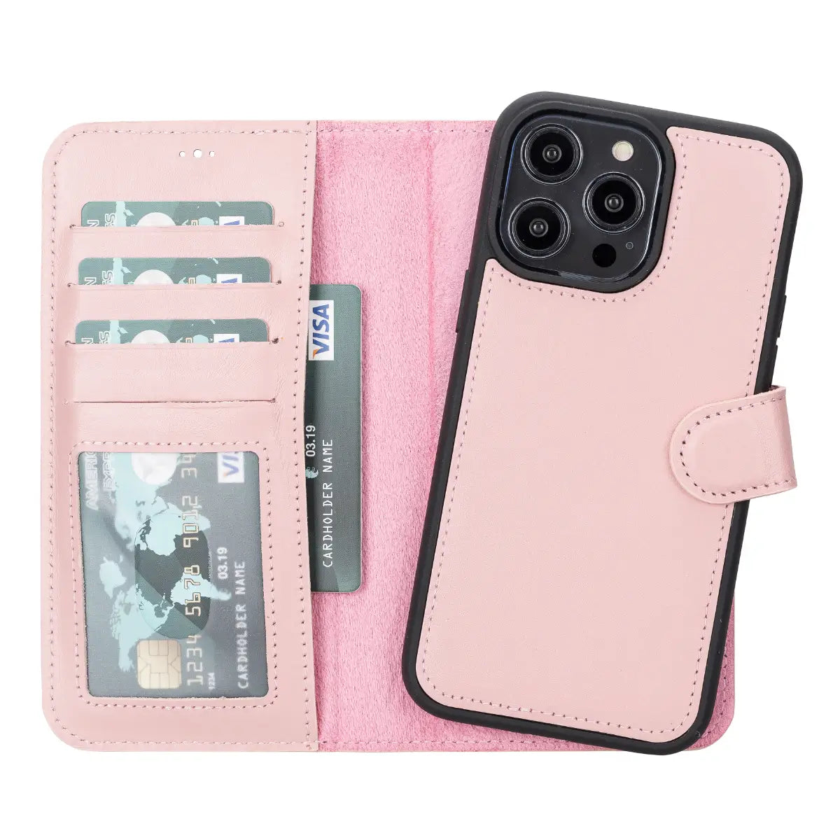 Pink Leather Wallet Case for iPhone 14 Pro Max