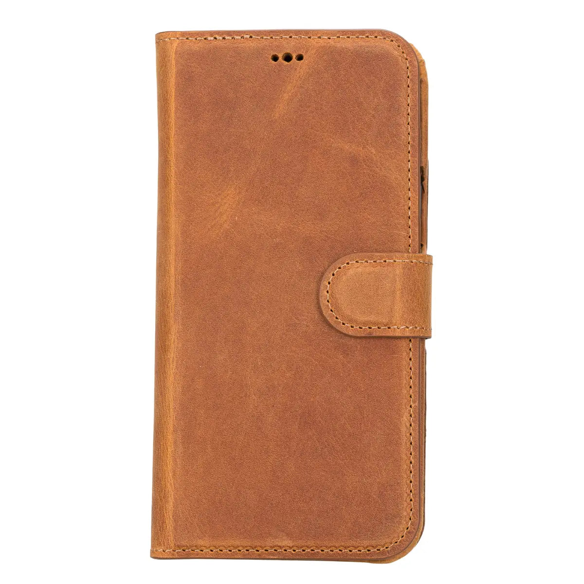 Kamelbraune magnetische Leder-Brieftaschenhülle für iPhone 14 Plus, Prestige