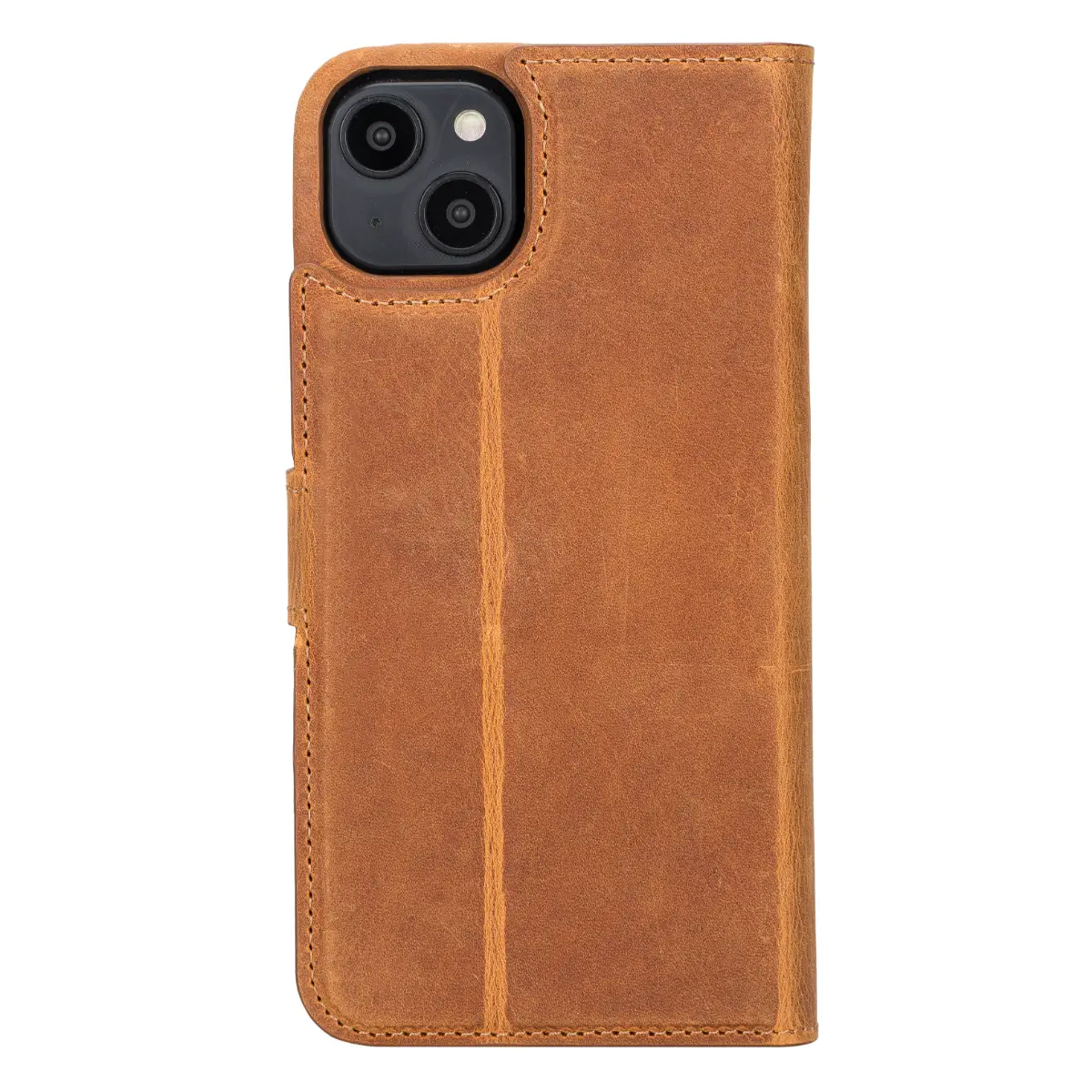 Kamelbraune magnetische Leder-Brieftaschenhülle für iPhone 14 Plus, Prestige