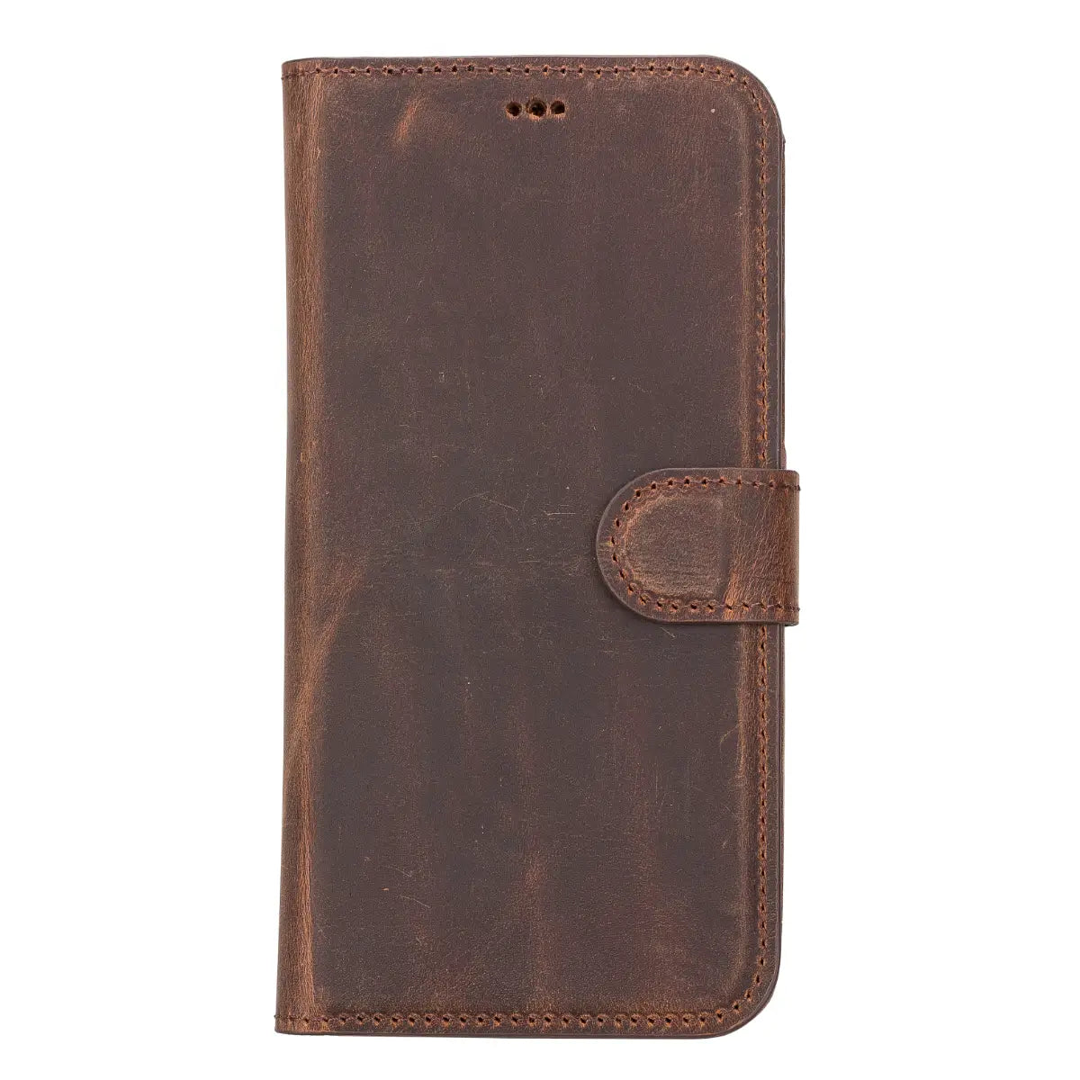 Magnetische Brieftaschenhülle aus braunem Leder im Used-Look für iPhone 14 Plus, Prestige