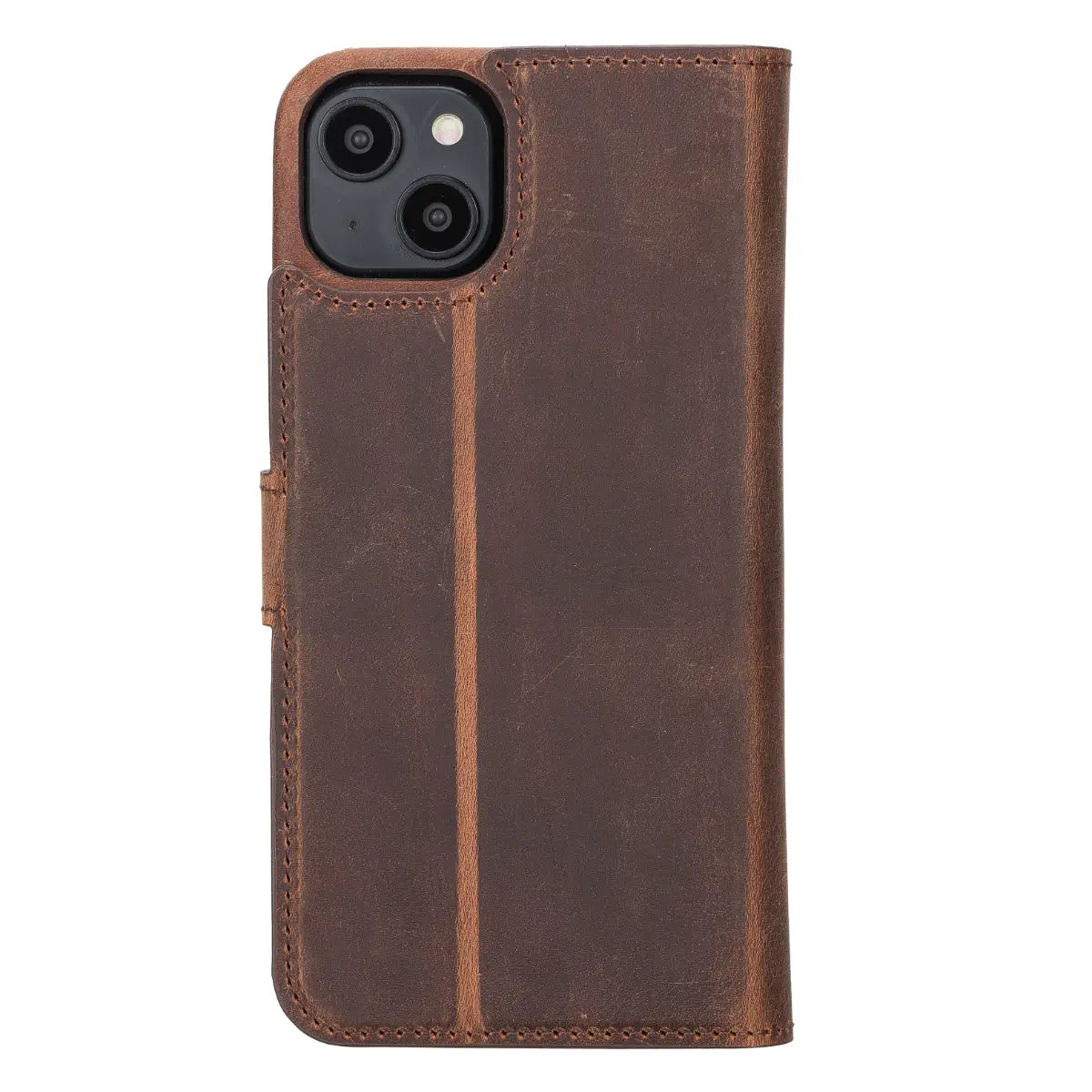 Magnetische Brieftaschenhülle aus braunem Leder im Used-Look für iPhone 14 Plus, Prestige