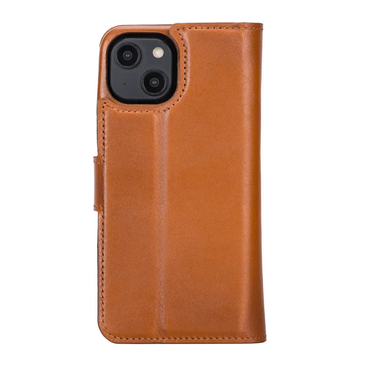 Brieftaschen-Etui aus brüniertem hellbraunem Leder für iPhone 14, Prestige