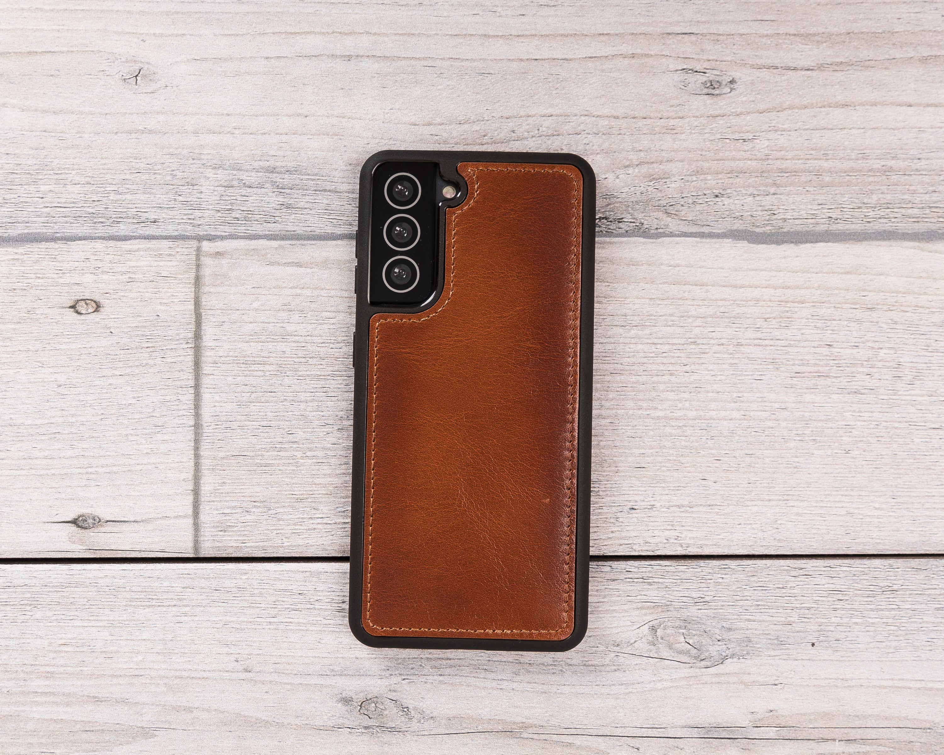 Magnetische Brieftaschenhülle aus brüniertem hellbraunem Leder für Galaxy S22 / S23 / S24
