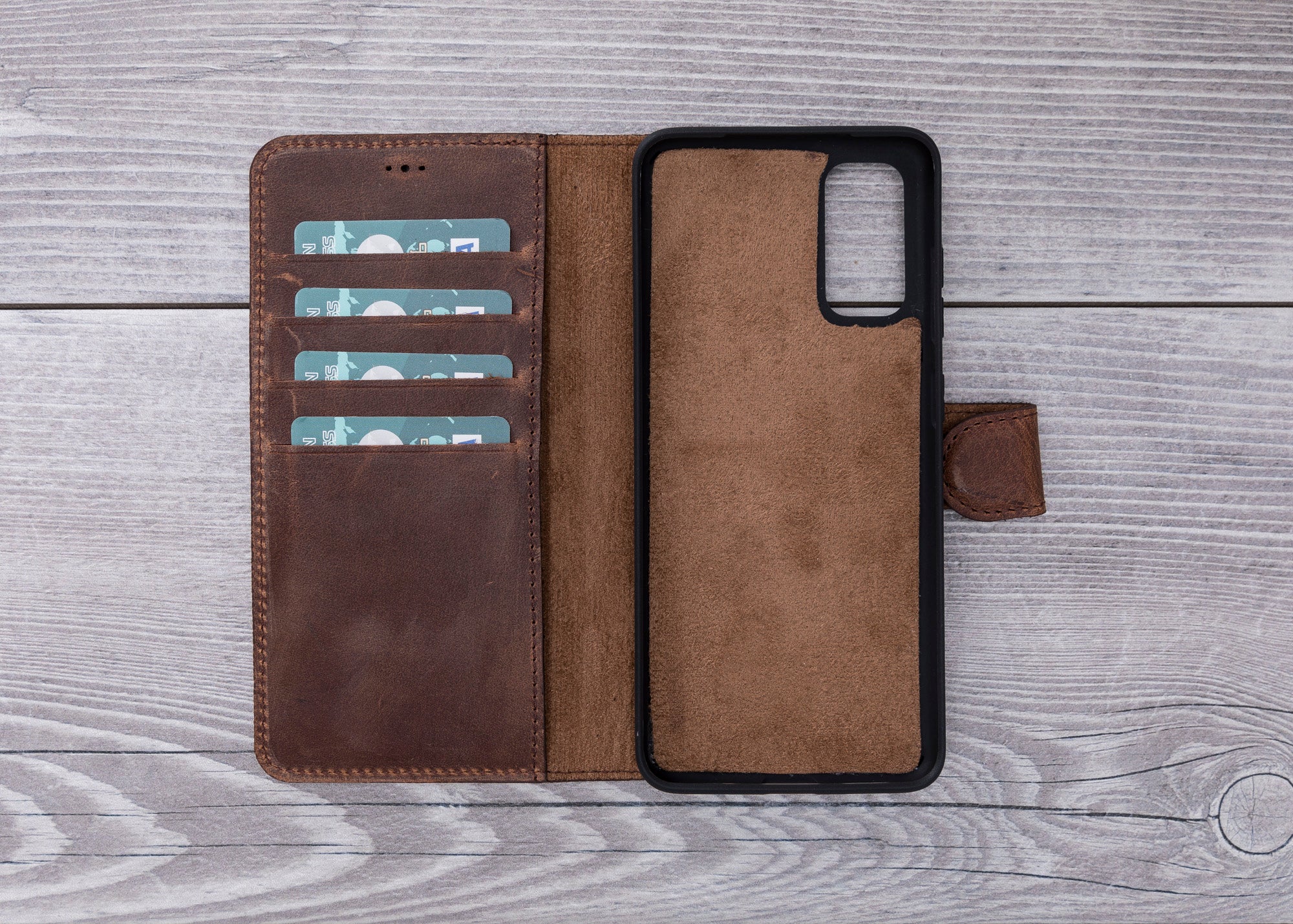 Antic Braune magnetische Leder-Brieftaschenhülle für Galaxy S20 / S20 Plus/ S20 Ultra 
