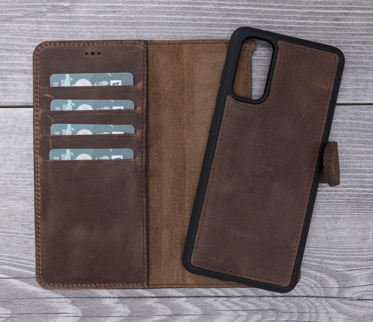 Antic Braune magnetische Leder-Brieftaschenhülle für Galaxy S20 / S20 Plus/ S20 Ultra 