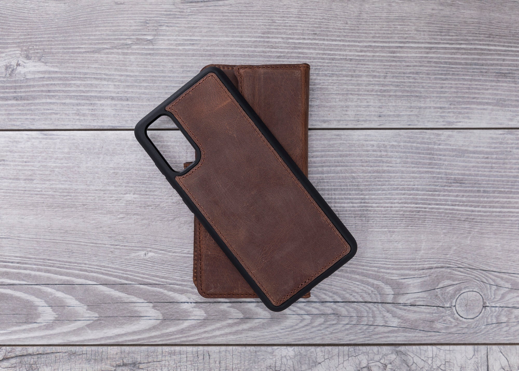 Antic Braune magnetische Leder-Brieftaschenhülle für Galaxy S20 / S20 Plus/ S20 Ultra 