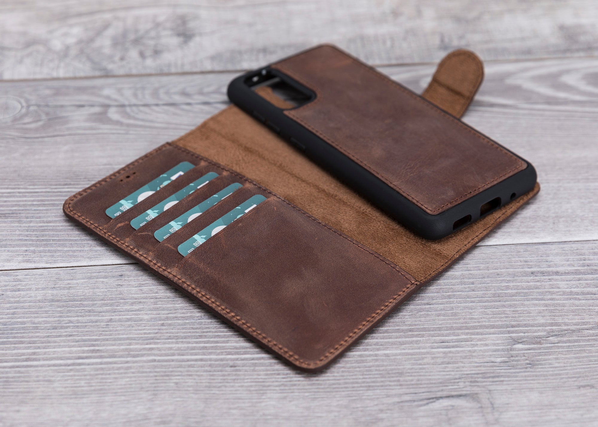 Antic Braune magnetische Leder-Brieftaschenhülle für Galaxy S20 / S20 Plus/ S20 Ultra 