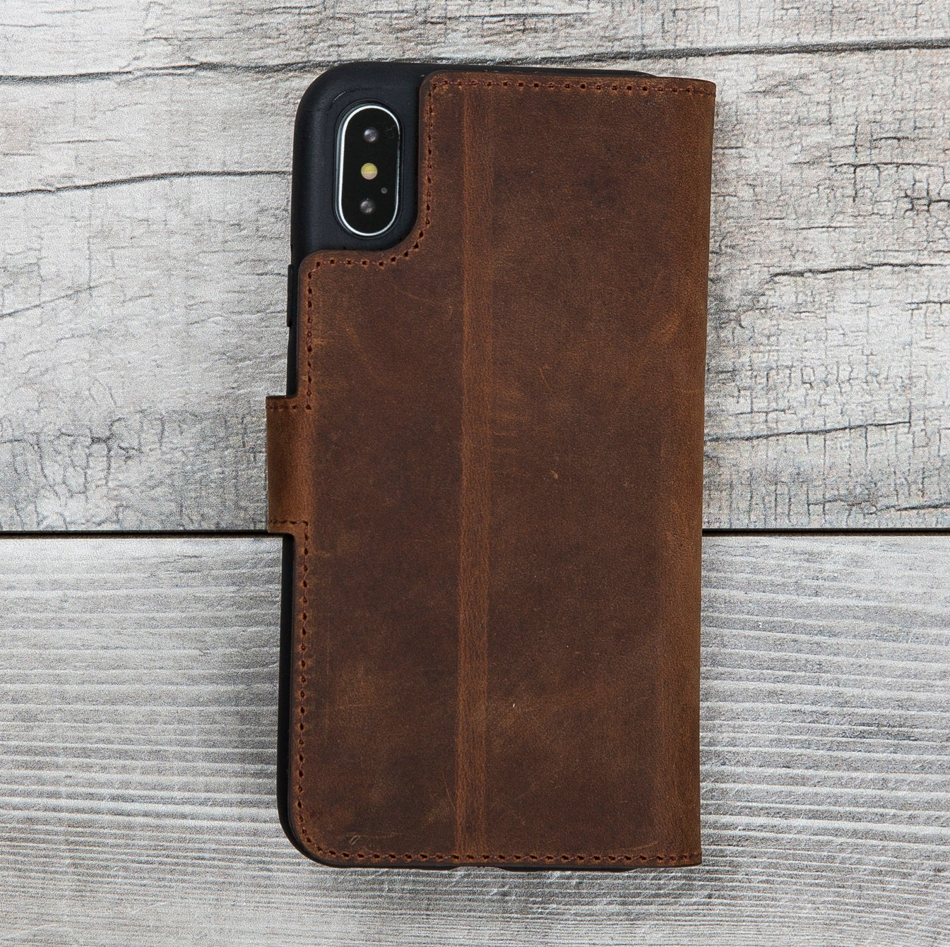 Antic Braune Leder-Brieftaschenhülle für iPhone X/XS 