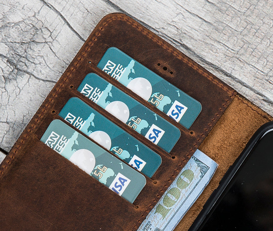 Antic Braune Leder-Brieftaschenhülle für iPhone X/XS 