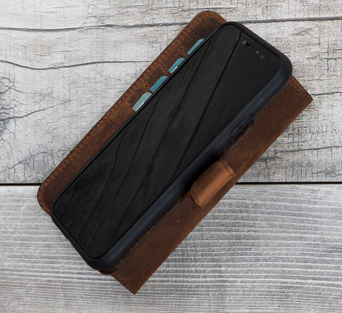 Antic Braune Leder-Brieftaschenhülle für iPhone X/XS 
