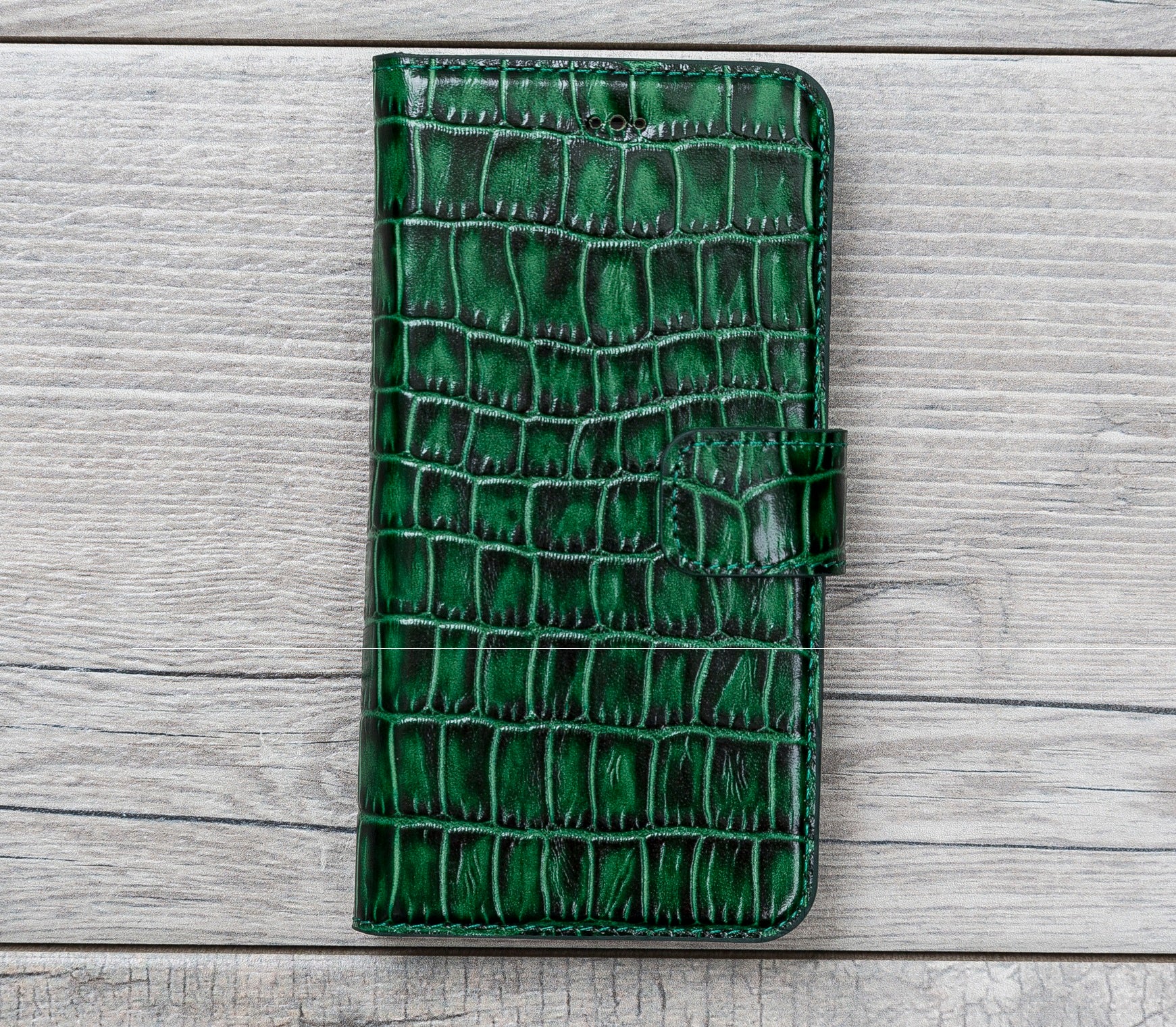 Grünes Kroko-Muster, magnetische Brieftasche aus echtem Leder für iPhone 7/8 