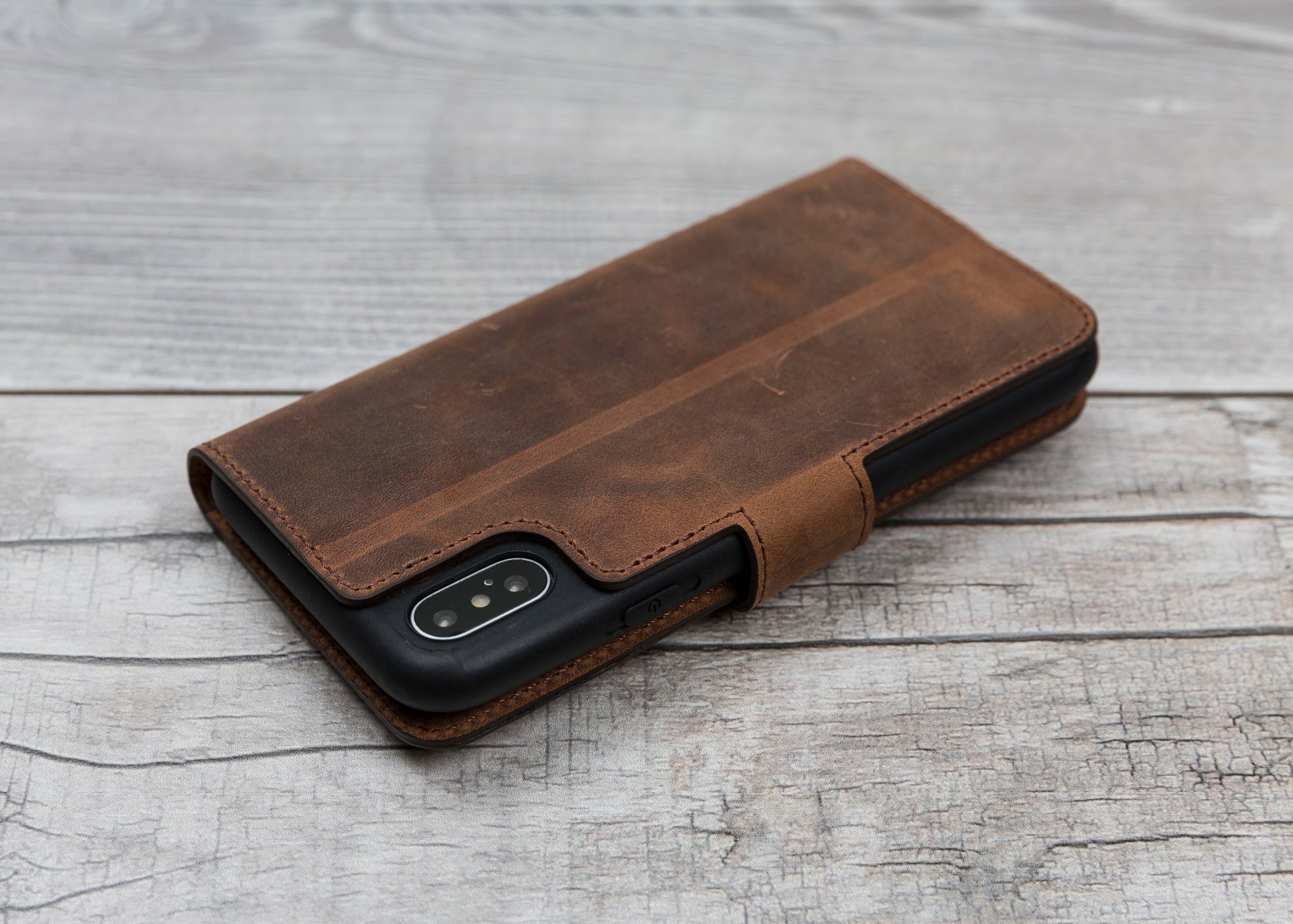 Antic Braune Leder-Brieftaschenhülle für iPhone X/XS 