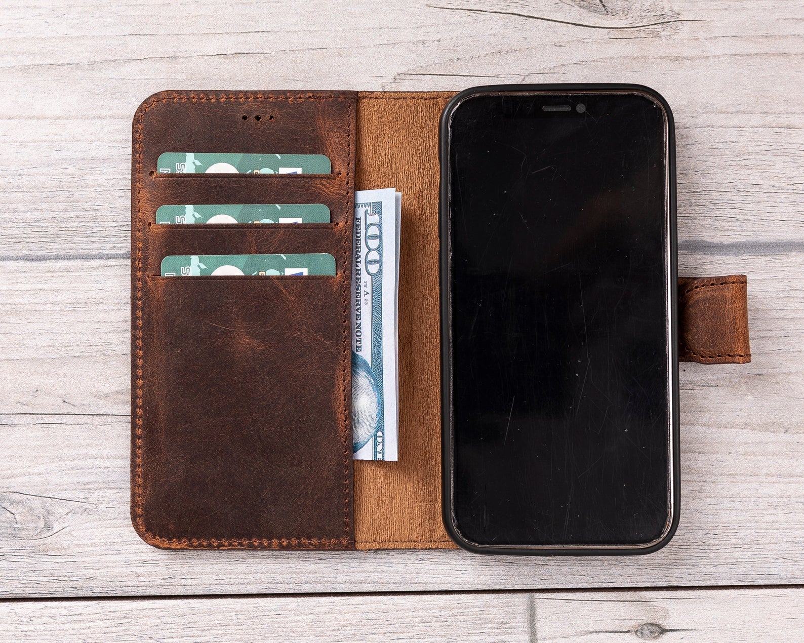 Magnetische Lederhülle Antic Brown für iPhone 12 Modelle 