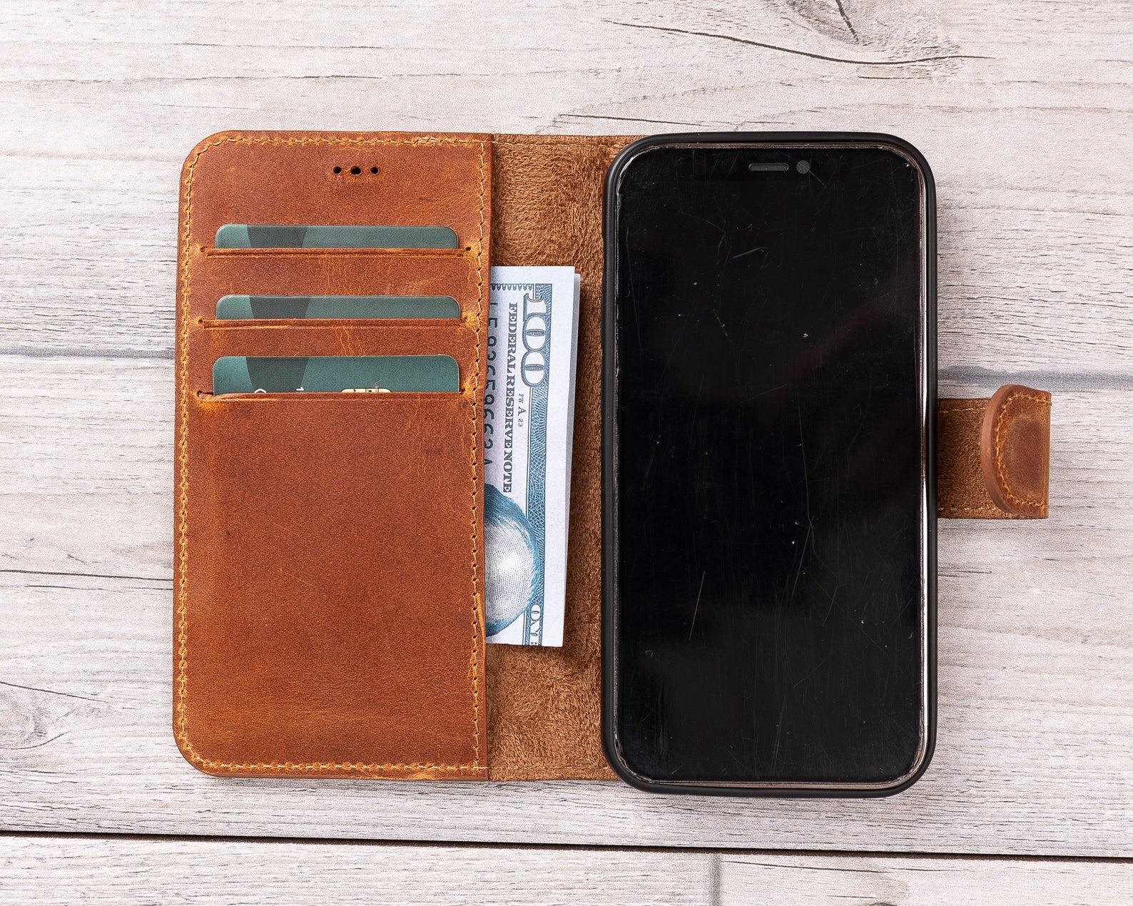 Kamelbraune magnetische Leder-Brieftaschenhülle für iPhone 12 Mini (5,4 Zoll) 