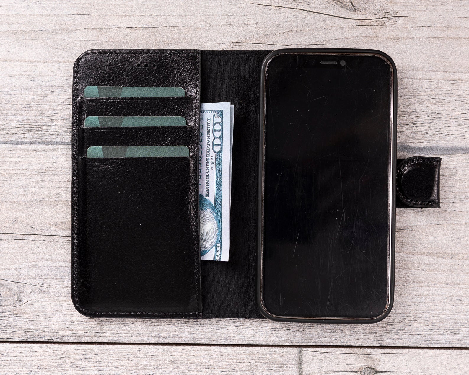 Schwarzes magnetisches Leder-Wallet-Case für iPhone 12 Mini (5,4") 