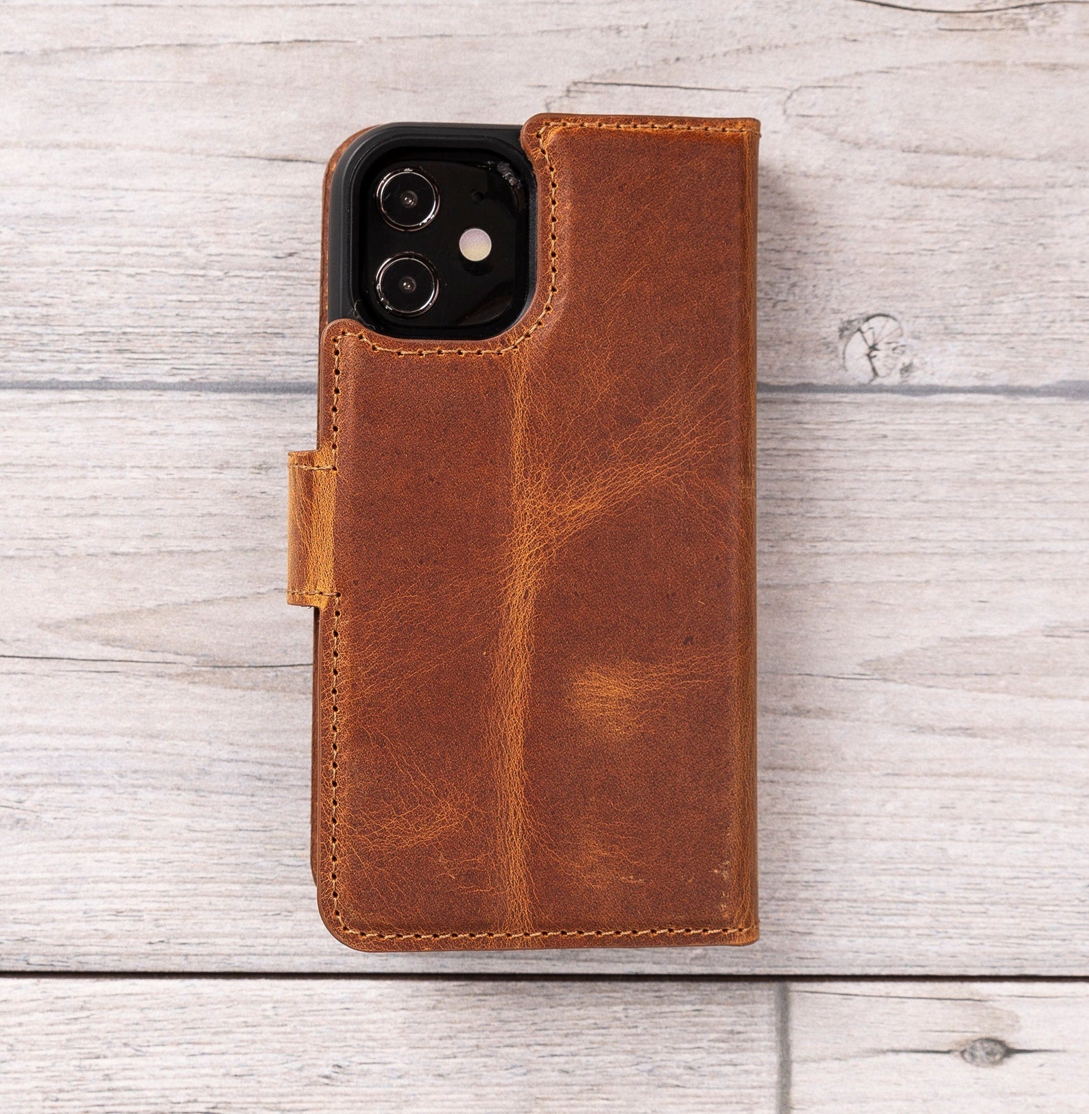 Kamelbraune magnetische Leder-Brieftaschenhülle für iPhone 12 Mini (5,4 Zoll) 