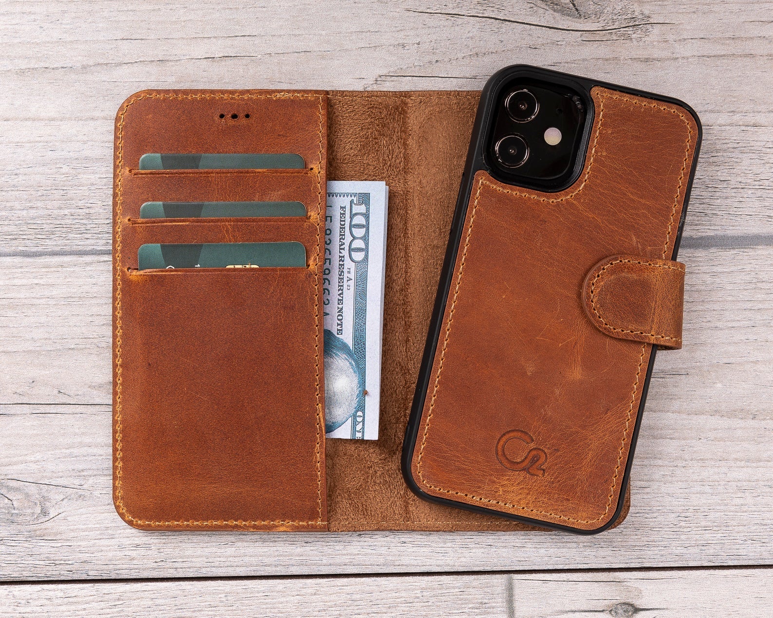 Kamelbraune magnetische Leder-Brieftaschenhülle für iPhone 12 Mini (5,4 Zoll) 