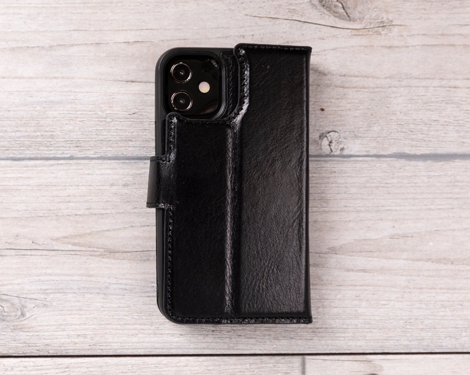 Schwarzes magnetisches Leder-Wallet-Case für iPhone 12 Mini (5,4") 