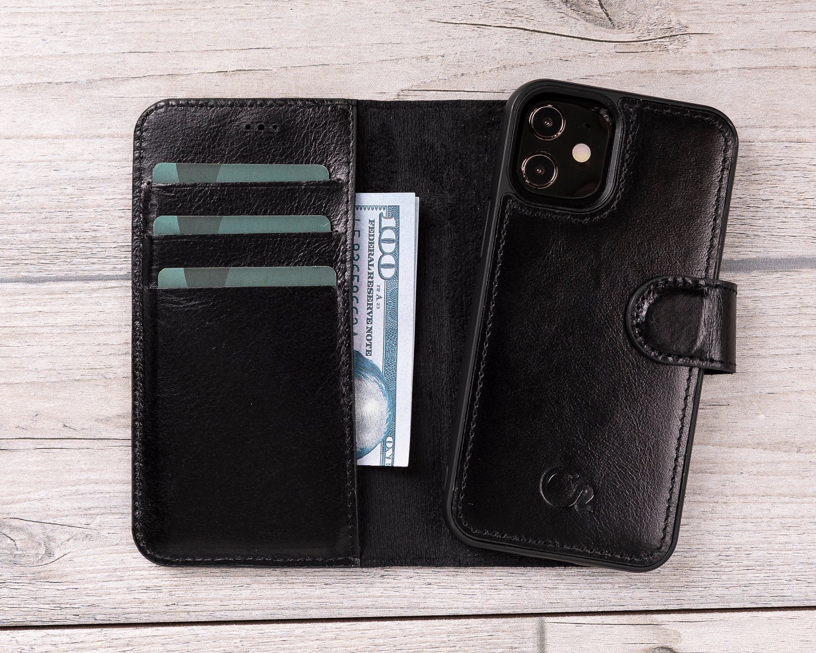 Schwarzes magnetisches Leder-Wallet-Case für iPhone 12 Mini (5,4") 