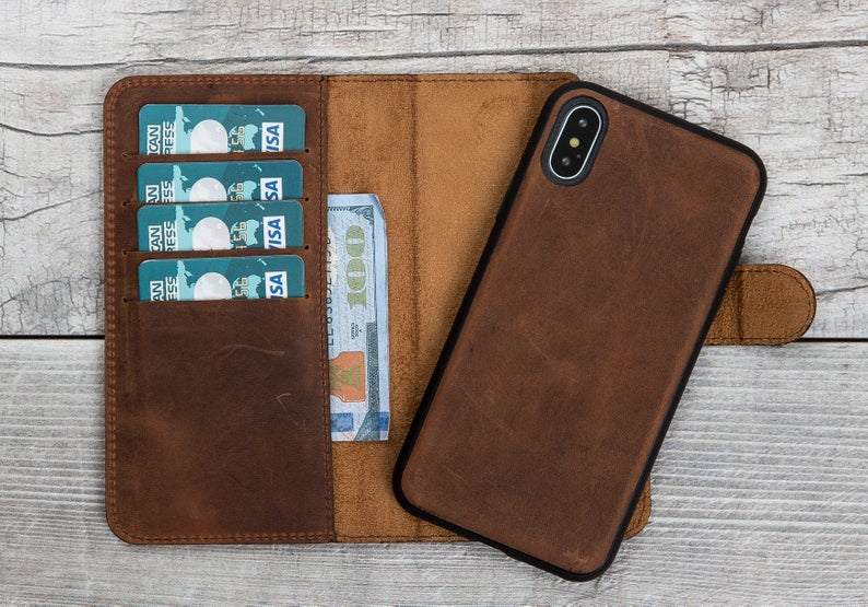 Antic Braune magnetische Lederhülle für iPhone XR/X/XS/XS Max